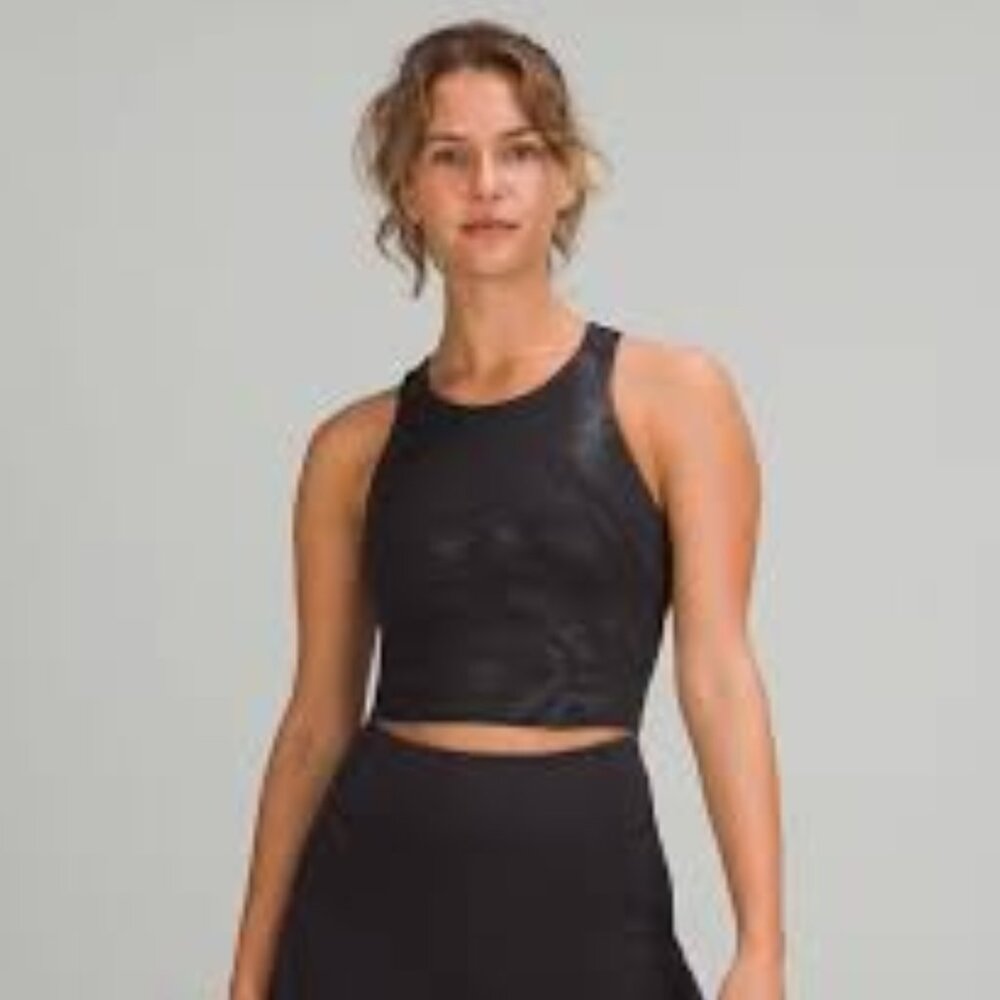 Lululemon Invigorate Training Tank Top, Radiate Foil Print, Black, Size 4